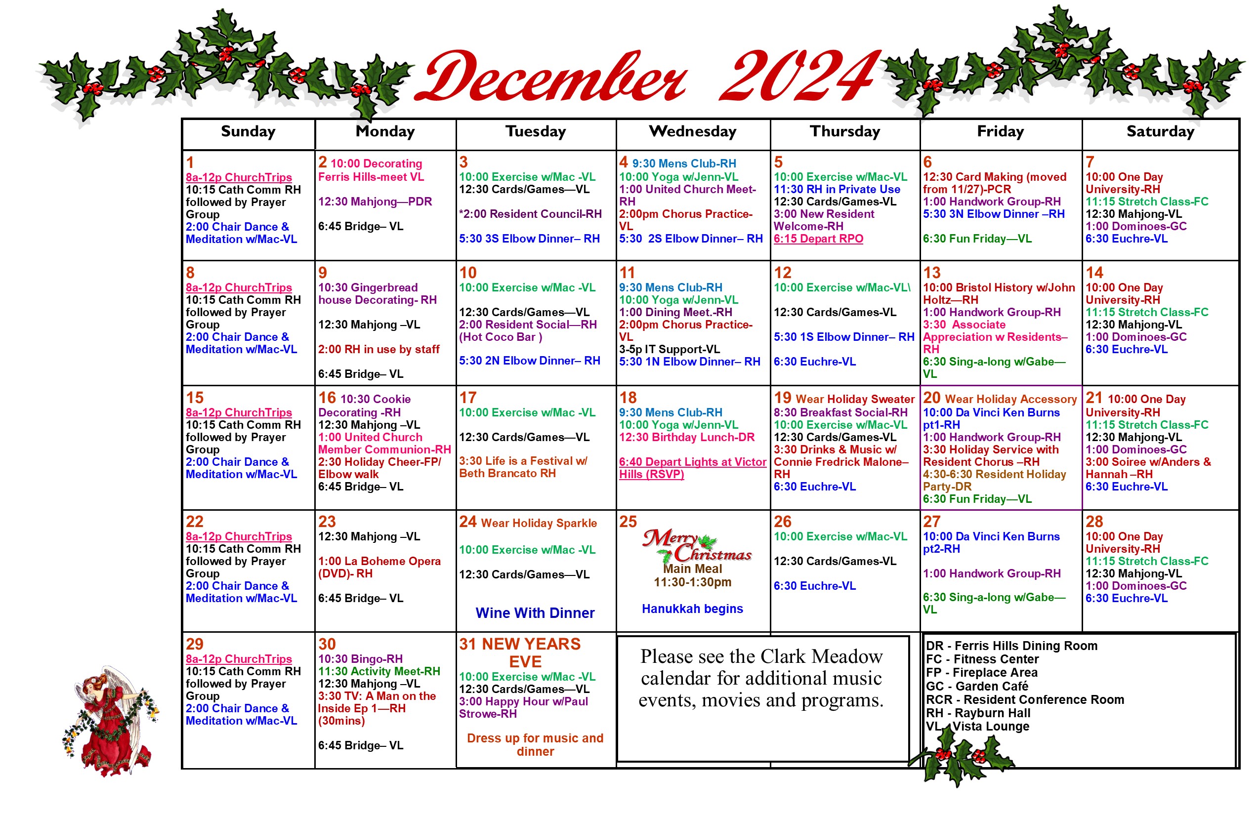 Ferris Hills Activities Calendar